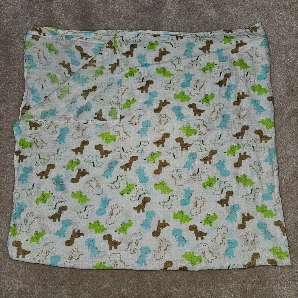 Dinosaur Upsimples Baby Bamboo Muslin Swaddle Blanket Green Blue Brown White